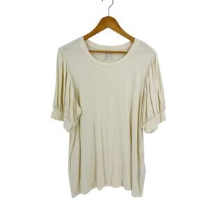 Daily Ritual Puff Sleeve Top Minimalist Stretch Soft Beige Tee Size XXL